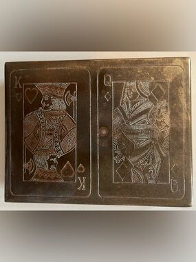 BRASS DECK of CARDS HOLDER  VINTAGE, HOLDS 2 DECKS
